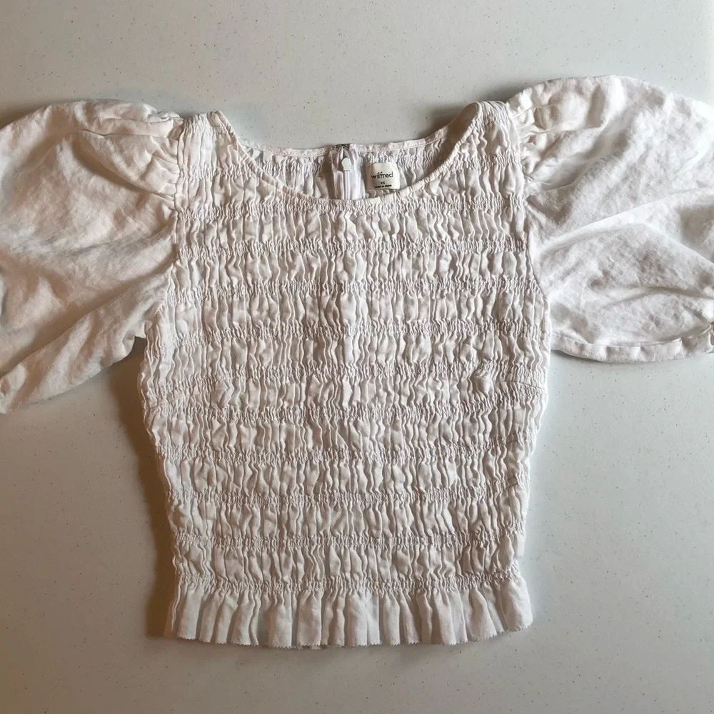 Wilfred 100% ORGANIC Linen Elegant White Blouse Top Size XS - Picture 1 of 7